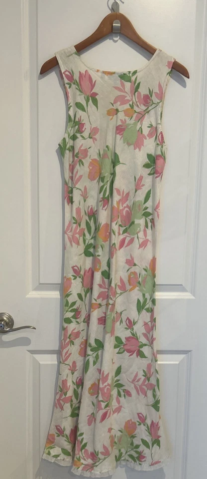Maxi Vestido Vintage Algodón Conexión Estampado Floral Informal Salón Talla M Foto 4 de 4