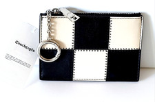 COACH Zip Card Case With Key Ring In Upcrafted Leather Black/Chalk CCM26 NEW