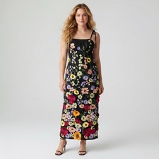 SHEIN 3D Floral Maxi Dress Size Medium Black Tie Strap Vacation Formal