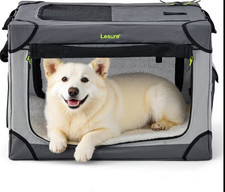 Lesure Indoor/Outdoor Soft-Sided Collapsible Dog  Cat Travel Crate Gray Small
