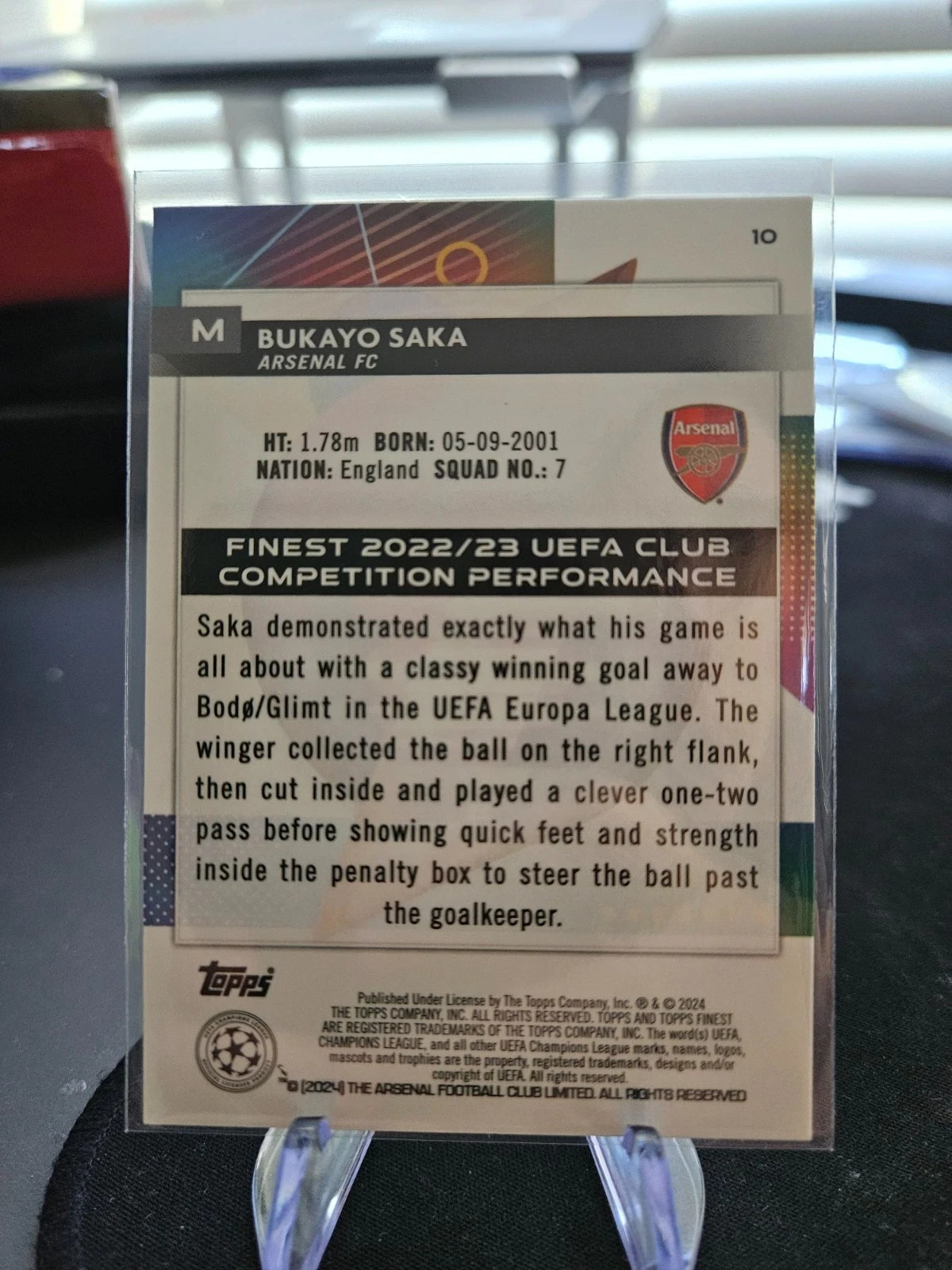 2023-24 Finest UEFA Club Competitions #10 Bukayo Saka Sky Blue Refractor #/275 view 2