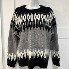 J Crew Nordic Sweater Fair Isle Black Gray Alpaca Wool M Academia Preppy Chunky