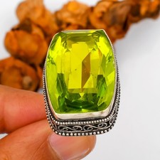 Natural Lemon Topaz Gemstone 925 Sterling Silver Unisex Ring Jewelry SR-34