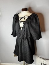 Savida Black Mini Dress Lace-Up Back  UK XL 14 16 Textured Gothic Witchy Alt