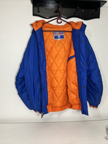 VINTAGE Denver Broncos NFL Jacket Mens XL Logo 7 Puffer Full Zip 90s Blue - Picture 11 of 15