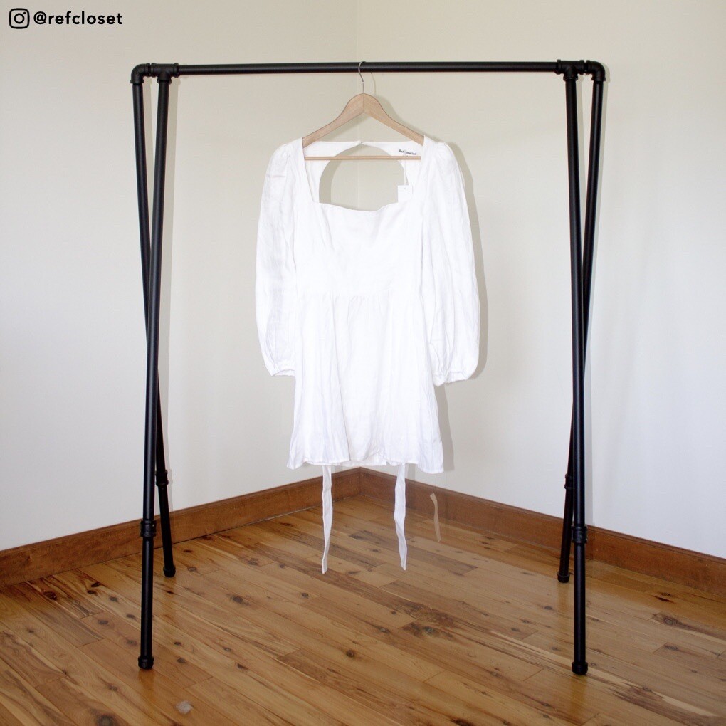 NWT $248 Reformation Brodie Linen Dress White Mini Open Back Puff Long  Sleeve 6 | eBay