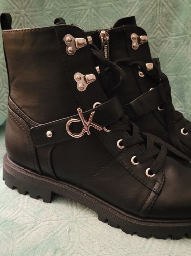 Calvin Klein 'Gavin' Black Lace Up Side Zip Combat Boots Women's Size 8.5M - Picture 2 of 10