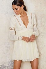 NWT $168 Free People In Dreamland Cutwork Mini Dress (8) Ivory - Embroidered