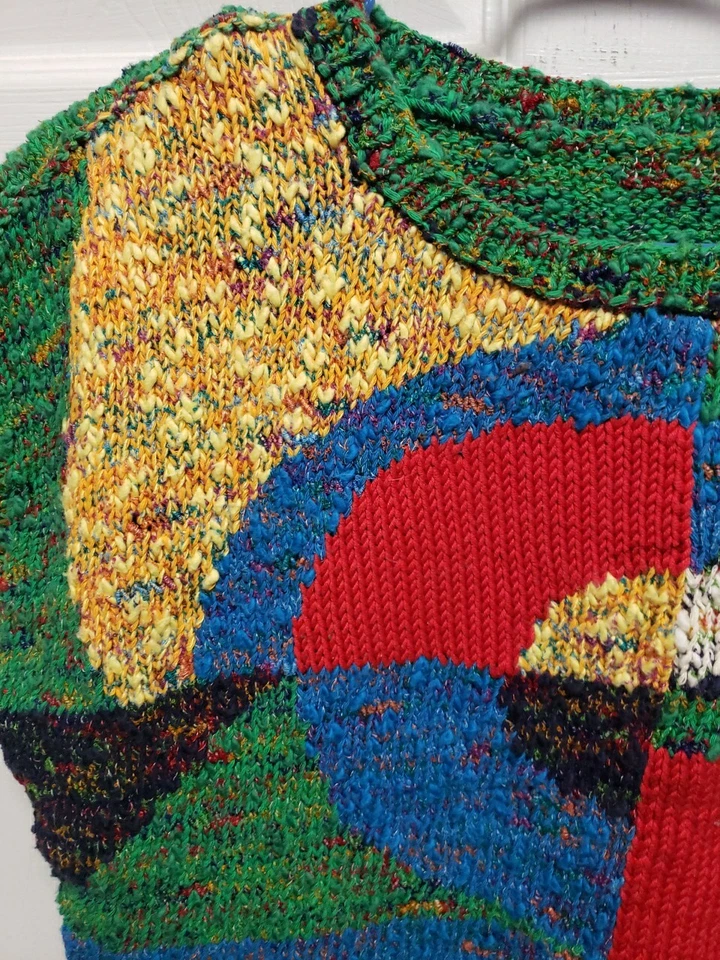Suéter De Colección Mujer Años 70 Talla S Azul Rojo Verde Amarillo Beige Manga Gorra Foto 3 de 4