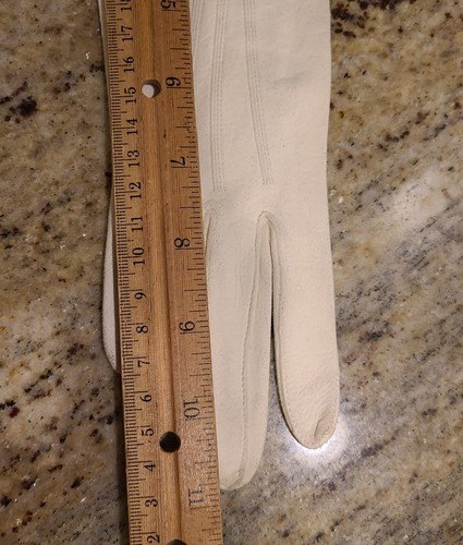 Guantes formales vintage para mujer talla XS 6 blanco roto gamuza suave Doeskin 11" de largo - Imagen 12 de 14