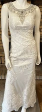 Aspeed White Lace Beaded Illusion Neck Gown Formal/Bridal NWT $350 Size Small