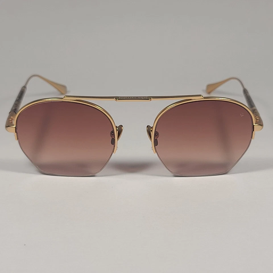 Gafas de sol John Varvatos para hombre V534 media montura piloto marco dorado marrón degradado Foto 3 de 4