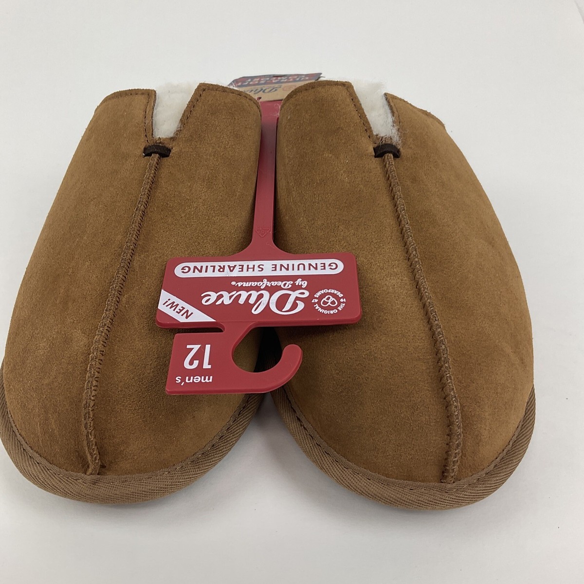 Dluxe by Dearfoams Brown Memory Foam Genuine Shearling 