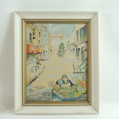 Paris France Flower Cart Horse Lady Boy with Ring Serigraph by Helen C. Andrews