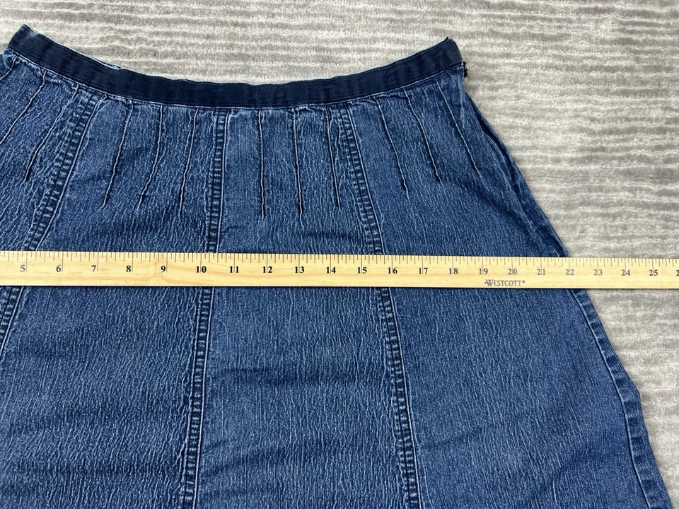 Falda Larry Levine para mujer 12 azul denim mezcla de algodón midi elástica Foto 4 de 4