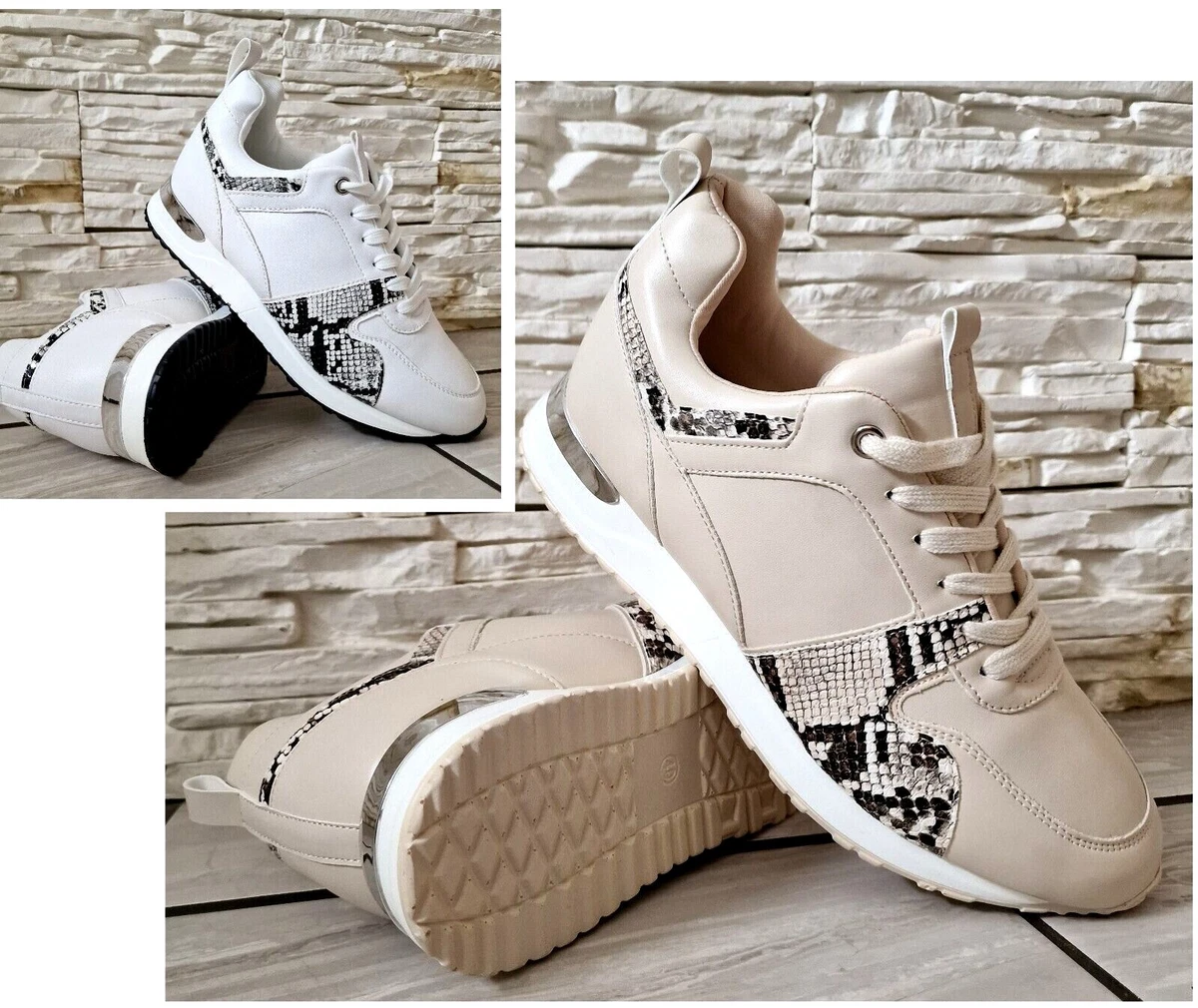 Ladies White Beige Trainers Sneakers Lace Up Jogging Fashion Comfy