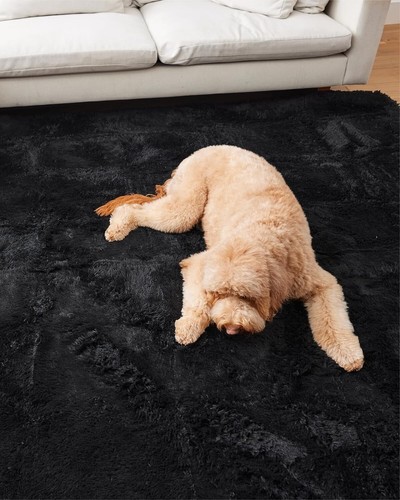 Elegant Black 8x10 Shaggy Area Rug with Non-Slip Bottom for Safe Living Spaces - Picture 7 of 9