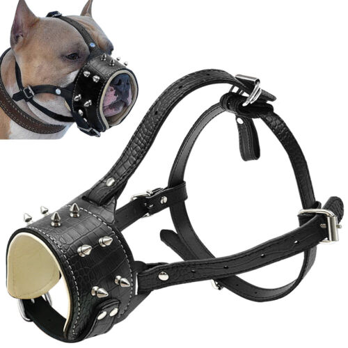 Stachel weiches Leder Hund Mundbezug atmungsaktiv Korb Schnauze für Pit Bull Boxer - Bild 1 von 12