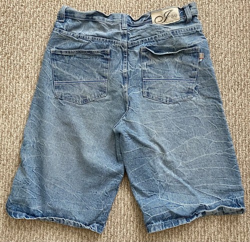 Men’s INDIGO 34” Waist Blue Denim Jorts Jeans Shorts Factory Faded Wrinkle Wash - 第 5/6 張圖片