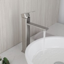11.8" Brushed Nickel Bathroom Basin Sink Mixer Faucet 1 Handle Deck Mounted Taps