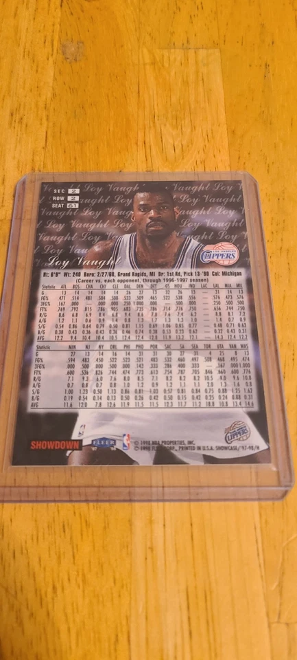 Loy Vaught Sec. 2 Row 2 Seat 61 1997-98 Flair Showcase Style REFRACTOR Clippers - Image 3 of 4