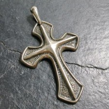925 Solid Sterling Silver Men's Biker Unisex Cross Pendant Unique Textured