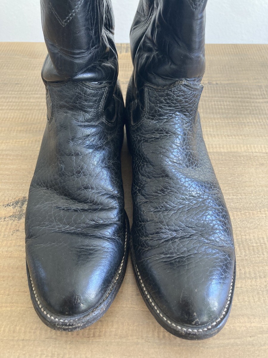 Vintage Justin's Black Leather Roper Western Boots Style 3702