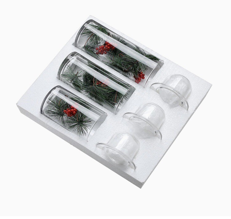 Hurricane 3 Piece Decorative Candle Holder  With Greenery,Candles Not Included.
