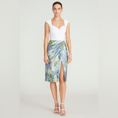 NWT $645 THEIA HELGA Crepe Mikado Floral Skirt Dress Size 4