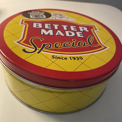 Empty Better Made Potato Chips Tin Can Dark Chocolate.