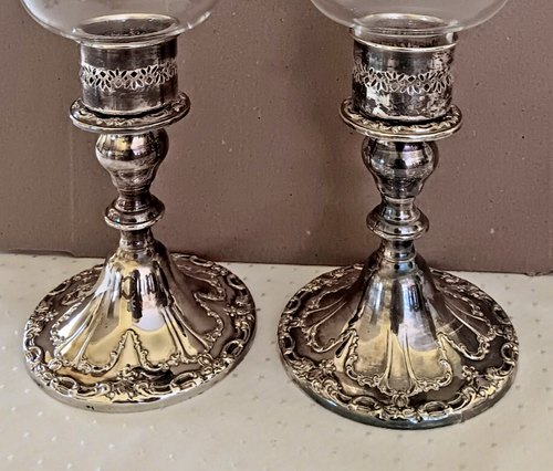 GORHAM ORIGINAL SILVER CANDLESTICK WITH CRYSTAL SHADE - Picture 3 of 5