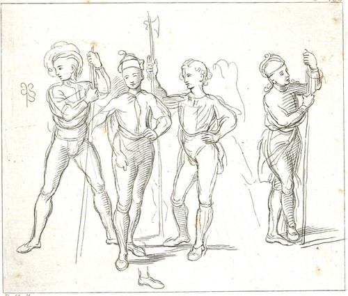 RAPHAEL RADIERUNG VIER KRIEGER SIENNA ITALIEN 1866 RENAISSANCE ALTMEISTER KUNSTDRUCK - Bild 2 von 3