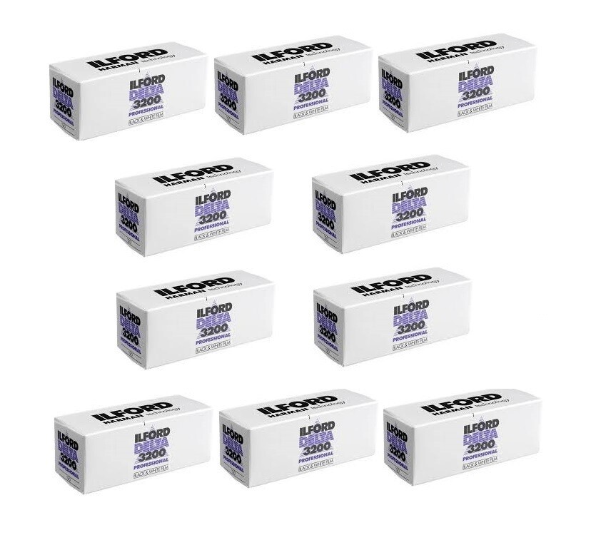 10 Pack of Ilford Delta Pro 3200 ASA Medium Format 120 Roll Film Black and White