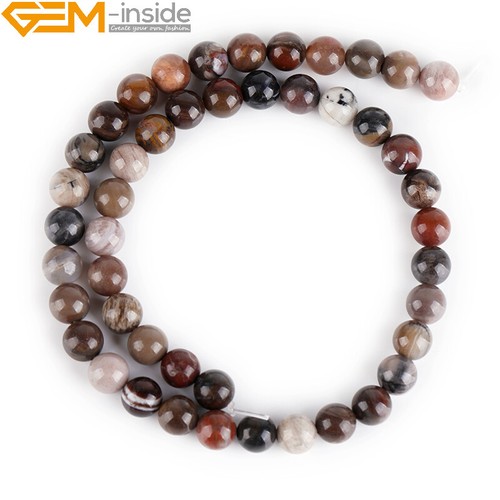 Natural Brown American Wooden Agate Gemstone Beads For Jewelry Making Strand15'' - Picture 7 of 24