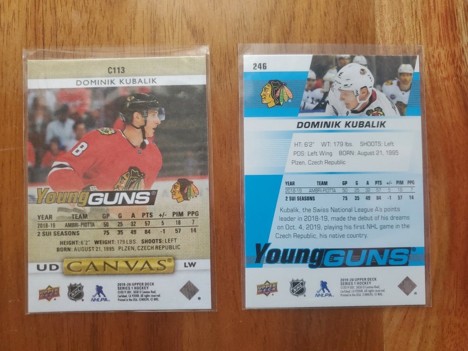2019 20 Upper Deck Dominik Kubalik Young Guns Lot! Base And Canvas #246 ...