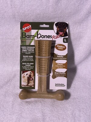 SPOT Bam-Bone PLUS - Chicken Flavor - 7  Size - Bamboo Fiber Dog Treat Chew Bone