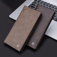 Men's Bifold Leather Breast Pocket Card Holder Suit Purse Long Wallet Checkbook