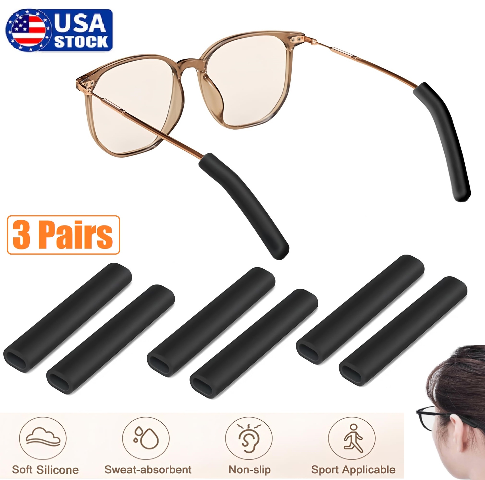6Pcs Silicone Glasses Ear Cushion Eye Glasses Ear Grippers A
