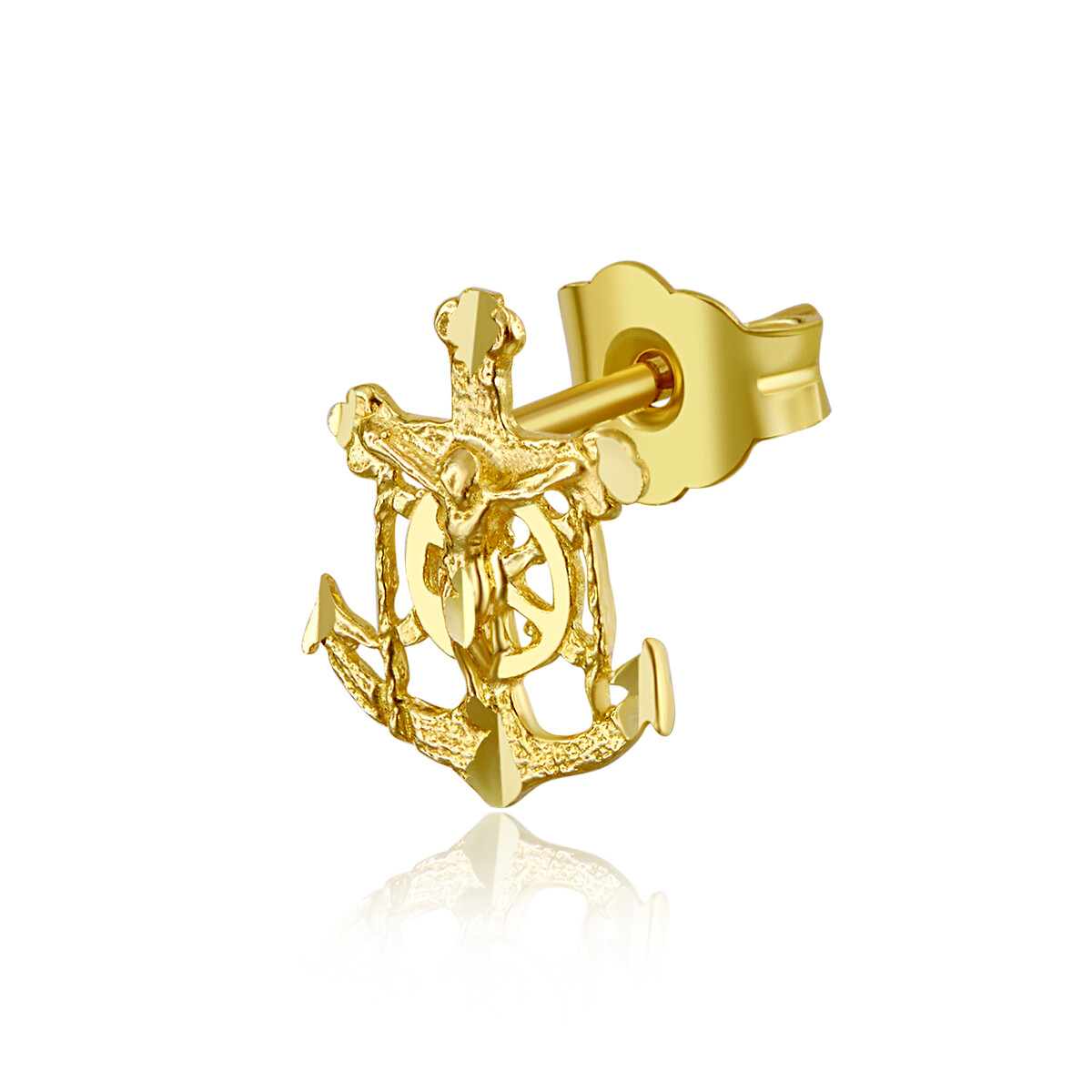 Wellingsale 14k Yellow Gold Anchor Crucifix Stud Earrings (8 X 11mm)