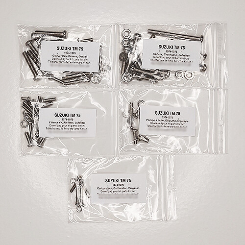 Kit vis moteur Suzuki TM 75 inox Phillips idéal pour restaurer votre moto vintage
