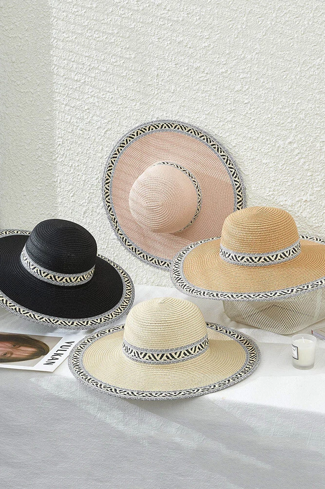 ScarvesMe Women's Natural Handmade Aztec Print Wide Brim Straw Sun Hat