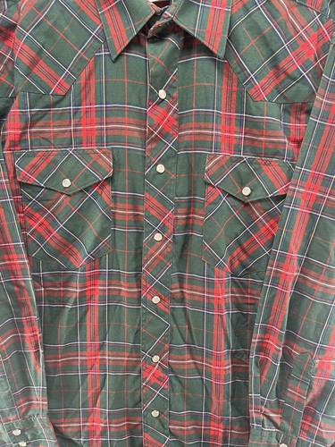 Wrangler Men's Western Pearl Snap Long Sleeve Shirt X-Long Tails 16/34 Large H1 - Picture 2 of 5