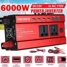 6000W LCD Car Power Inverter DC 12V To AC 110V Pure Sine Wave Solar Converter