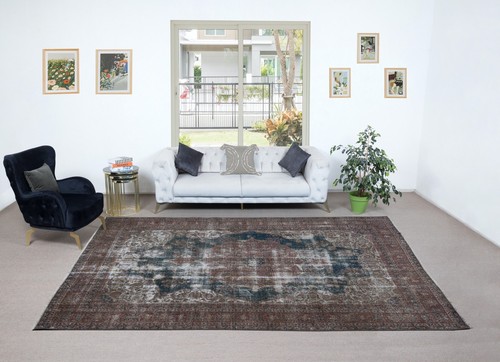 7.7x11 Ft One of a Kind Hand Knotted Turkish Vintage Shabby Chic Large Area Rug - Picture 2 of 5