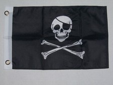 NEW 12x18 PIRATE W/ PATCH BOAT FLAG DOUBLE SIDED SKULL BONES JOLLY ROGER