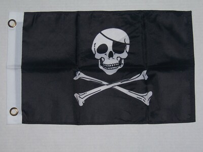 NEW 12x18 PIRATE W/ PATCH BOAT FLAG DOUBLE SIDED SKULL & BONES JOLLY ROGER  