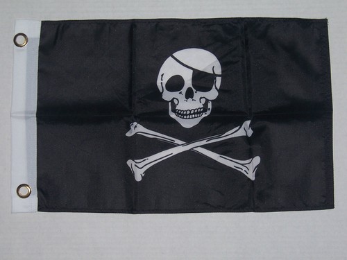 NEW 12x18 PIRATE W/ PATCH BOAT FLAG DOUBLE SIDED SKULL & BONES JOLLY ROGER   - Picture 1 of 4