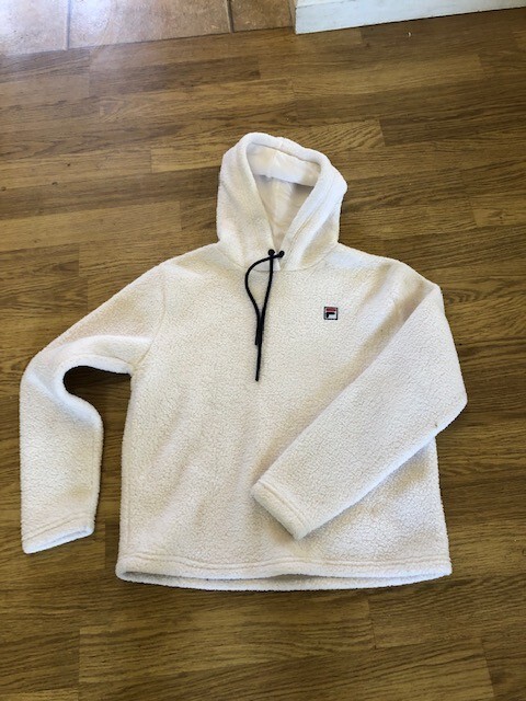 FILA ~ Felpa con cappuccio pullover in pile bianco (adulto medio)