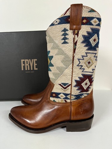 Womens Frye Billy Pull On Southwest $378 Brown Leather Embroidered Boots sz 7.5 - Picture 4 of 13