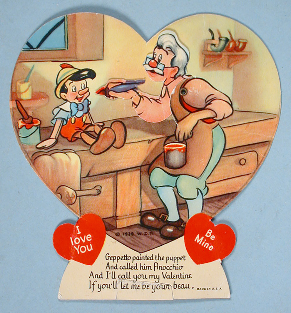 1939 Original Pinocchio Valentines Day Card Large Mechanical Die